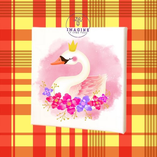 Tableau mural - sublimation -  impression infusible ink - toile - canvas - swan - cygne - fleurs - flower - watercolor