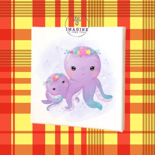 Tableau mural - sublimation -  impression infusible ink - toile - canvas - pieuvres - océan - watercolor - aquarelle