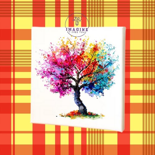 Tableau mural - sublimation -  impression infusible ink - toile - canvas - tree - arbre - watercolor - aquarelle - multicolores