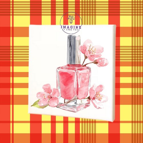 Tableau mural - sublimation -  impression infusible ink - toile - canvas - manucure - nail - watercolor - ongles - pink - rose