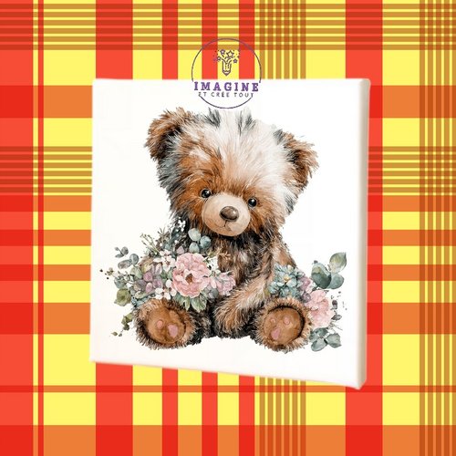 Tableau mural - sublimation -  impression infusible ink - toile - canvas - teddy - fluffly - watercolor - peluche - ours
