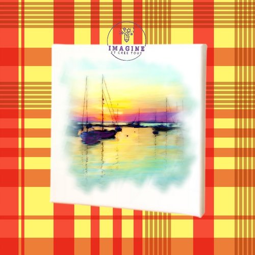 Tableau mural - sublimation -  impression infusible ink - toile - canvas - peinture - aquarelle - lagune - voiliers