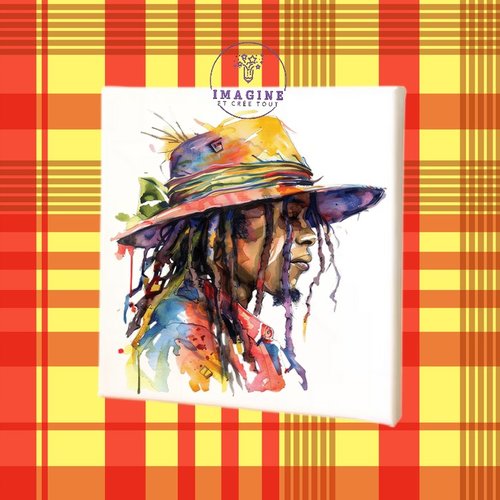 Tableau mural - sublimation -  impression infusible ink - toile - canvas - hat - chapeau - dreads - watercolor - homme