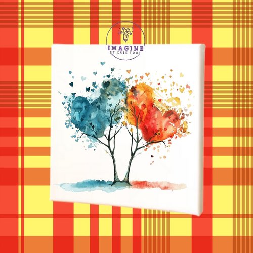 Tableau mural - sublimation -  impression infusible ink - toile - canvas - arbres cœurs - heart - trees - peinture - fille
