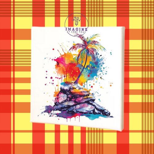 Tableau mural - sublimation -  impression infusible ink - toile - canvas - colorful - palm - palmier - rochers - couleurs
