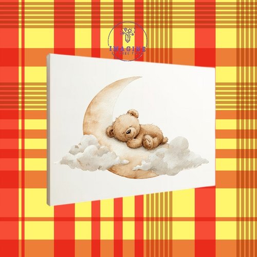 Tableau mural - sublimation -  impression infusible ink - toile - canvas - teddy bear - ourson - lune - sommeil - baby