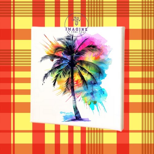 Tableau mural - sublimation -  impression infusible ink - toile - canvas - palmier - tropique - colorful - watercolor
