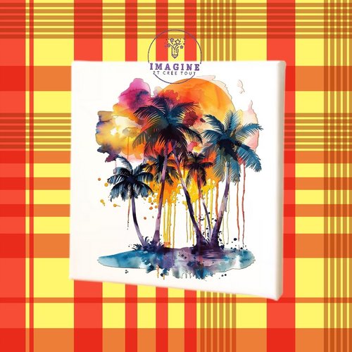 Tableau mural - sublimation -  impression infusible ink - toile - canvas - palm - palmier - trees - arbres - sunset