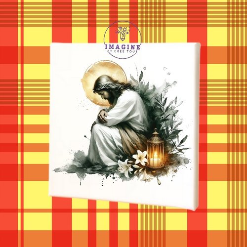 Tableau mural - sublimation -  impression infusible ink - toile - canvas - religion - jésus - prière - oliviers - lumière