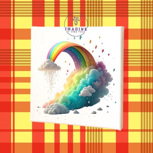 Tableau mural - sublimation -  impression infusible ink - toile - canvas - cloud - rainbow - arc en ciel - 3d - nuage