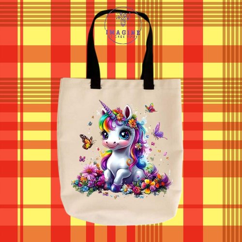 Tote bag taille m - sublimation -  impression infusible ink - adorable unicorn - rainbow - papillons - fleurs