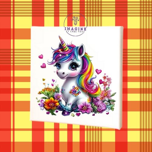 Tableau mural - sublimation -  impression infusible ink - toile - canvas - adorable unicorn - rainbow - arc en ciel