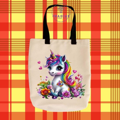 Tote bag taille m - sublimation -  impression infusible ink - adorable unicorn - rainbow - papillons - fleurs - cœurs