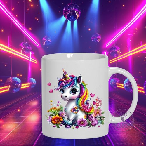 Mug - tasse - sublimation - impression infusible ink - adorable unicorn - rainbow - papillons - fleurs - arc en ciel