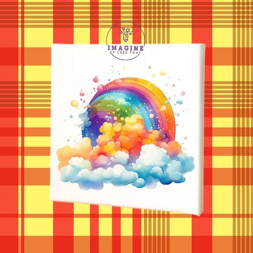 Tableau mural - sublimation -  impression infusible ink - toile - canvas - watercolor - rainbow - cloud - nuages