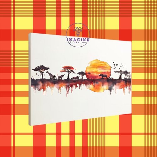 Tableau mural - sublimation -  impression infusible ink - toile - canvas - continent - afrique - africa - animaux - watercolor