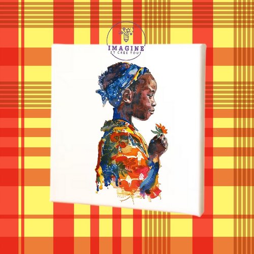 Tableau mural - sublimation -  impression infusible ink - toile - canvas - peinture fille africa - drawing - dessin watercolor