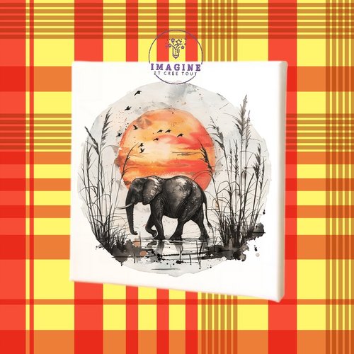Tableau mural - sublimation -  impression infusible ink - toile - canvas - african elephant - savane - continent afrique