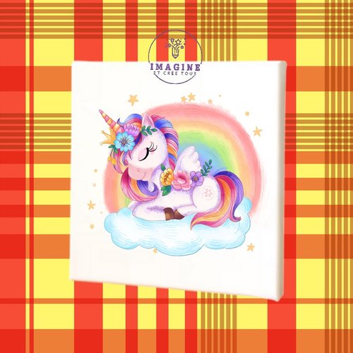 Tableau mural - sublimation -  impression infusible ink - toile - canvas - unicorn - licorne - rainbow - arc en ciel - étoiles