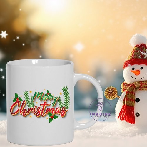 Mug - tasse - sublimation - impression infusible ink - merry christmas - typographe - ornements - joyeux noël - houx