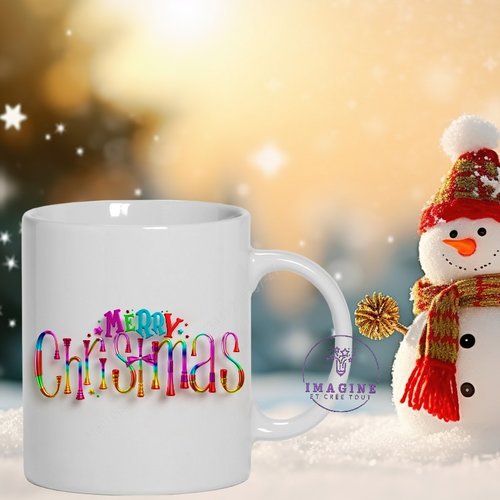 Mug - tasse - sublimation - impression infusible ink - merry christmas 3d - joyeux noël - neige - magie de noël