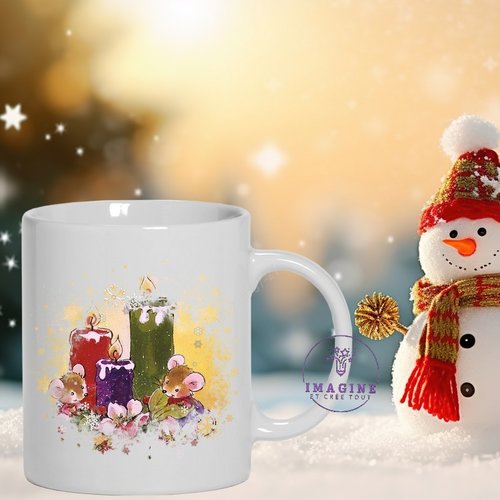 Mug - tasse - sublimation - impression infusible ink - mouse - souris - candle - bougies - christmas - noël - ornements