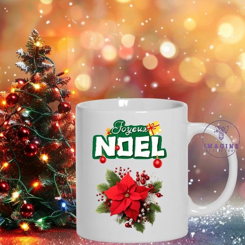 Mug - tasse - sublimation - impression infusible ink - red - christmas - poinsettia - green - vert - lettering - lettres - mot