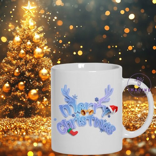 Mug - tasse - sublimation - impression infusible ink - merry christmas - joyeux noël - cloches - bonnet - flocons