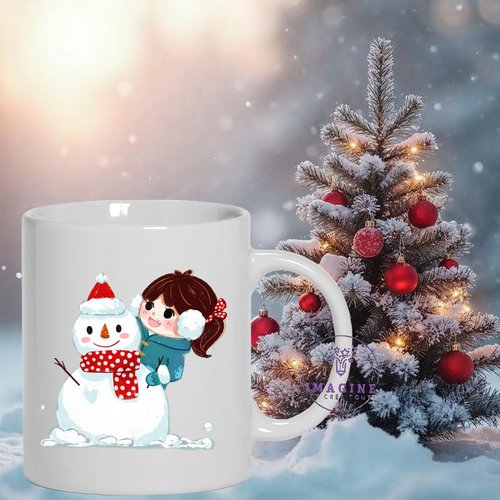 Mug - tasse - sublimation - impression infusible ink - winter - hiver - bonhomme de neige - fillette - bonnet - écharpe
