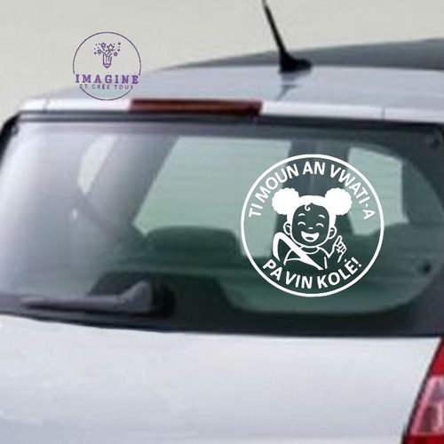 Sticker - ti moun an vwati-a pa vin kolé - mot créole - sticker inversé - pose vitre intérieure - vinyle blanc permanent