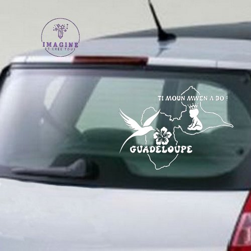 Sticker - guadeloupe - ti moun mwen à bô ! - mot créole - sticker inversé - pose vitre intérieure - vinyle blanc permanent