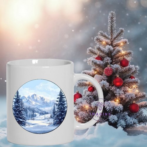 Mug - tasse - sublimation - impression infusible ink - winter - snowy - forest - forêt - landscape - montagne enneigée