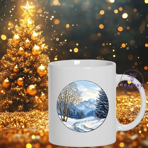 Mug - tasse - sublimation - impression infusible ink - winter - forest - forêt - landscape - montagne enneigée