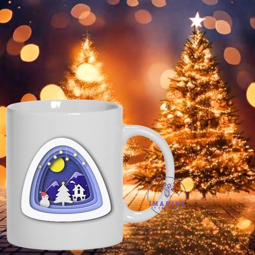 Mug - tasse - sublimation - impression infusible ink - winter - hiver - 3d - snowman - sapin - forêt - montagnes - étoiles
