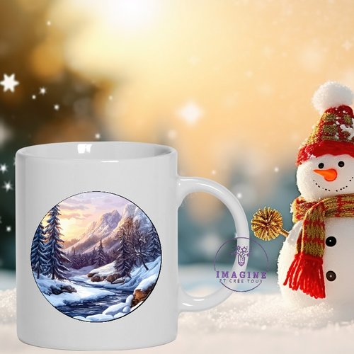 Mug - tasse - sublimation - impression infusible ink - hiver - winter - forest - forêt - sunset - landscape - montagne