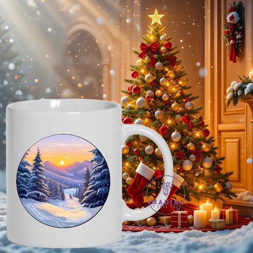 Mug - tasse - sublimation - impression infusible ink - hiver - winter - forest - forêt - sunset - landscape - montagne