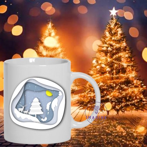 Mug - tasse - sublimation - impression infusible ink - christmas - noël - deer - cerf - sapin - 3d - lune - winter - neige