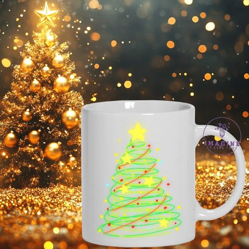 Mug - tasse - sublimation - impression infusible ink - color néon christmas tree - sapin de noël néon - guirlandes