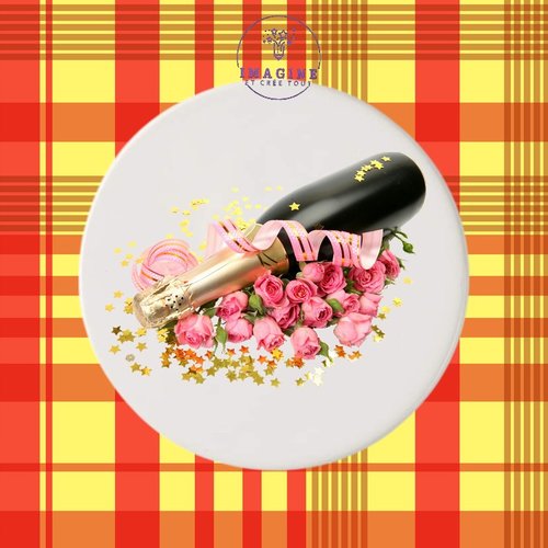 Sous verre en céramique - sublimation - impression infusible ink - champagne - festivités - fêtes - bouteille - bottle