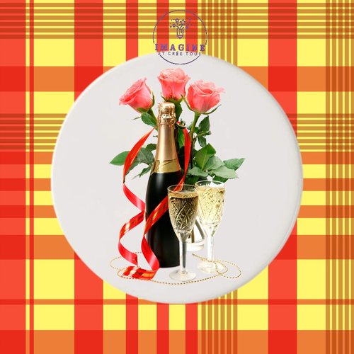 Sous verre en céramique - sublimation - impression infusible ink - champagne - festivités - fêtes - bouteille - flower