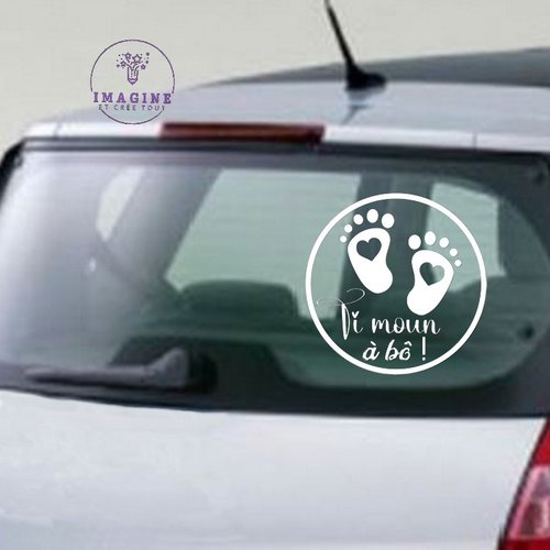 Sticker - ti moun à bô - bébé - empreintes baby - sticker inversé - pose vitre intérieure - vinyle blanc permanent