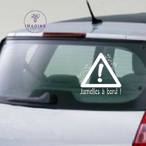 Sticker - jumelles à bord ! - panneau sécurité baby - sticker inversé - pose vitre intérieure - vinyle blanc permanent