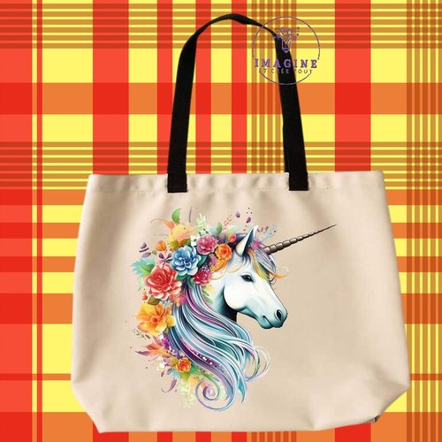 Tote bag taille l - sublimation - impression infusible ink - rainbow - arc en ciel - unicorn - féerique - corne - magique