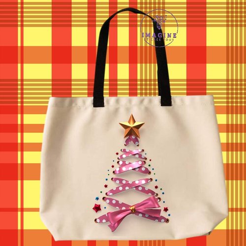 Tote bag taille l - sublimation - impression infusible ink - christmas - noël - celebrating - célébration - sapin - nœud