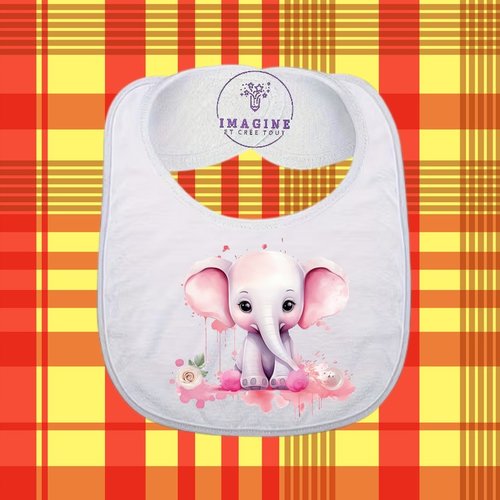 Bavoir - sublimation - impression infusible ink - nourriture - pink cute elephant - elephant rose - fille - personnalisable