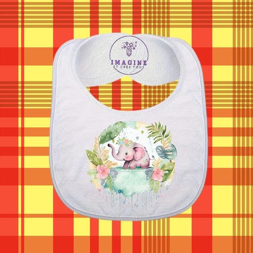 Bavoir - sublimation - impression infusible ink - watercolor - aquarelle - baby shower - elephant - tropique