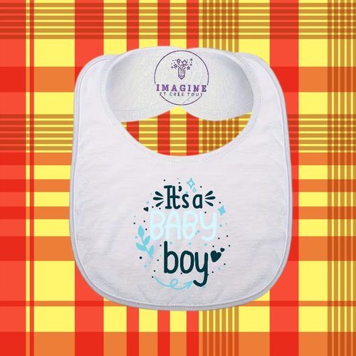 Bavoir - sublimation - impression infusible ink - it's a baby boy - c'est un garçon - révélation - personnalisation