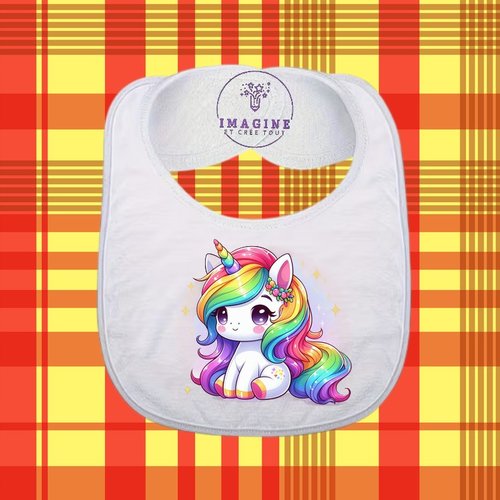 Bavoir - sublimation - impression infusible ink - creative art - beautiful baby - bébé unicorne - multicolores
