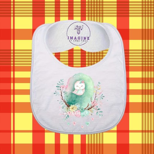 Bavoir - sublimation - impression infusible ink - cute watercolor - baby shower - hibou - chouette - multicolores