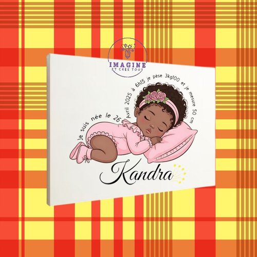 Tableau mural - sublimation -  impression infusible ink - toile - canvas - black baby girl - prénom - dodo - sleeping